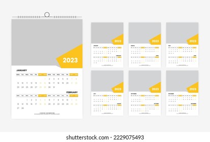 plantilla de diseño de calendario de pared de 2023, diseño de calendario de pared de 12 páginas