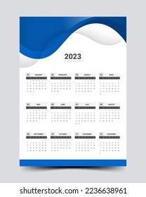 2023 wall calendar design template with wave shape
