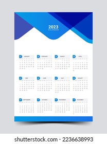 Plantilla de diseño de calendario de pared de 2023 con forma azul