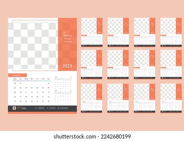 2023 Wall Calendar Layout. Wall Calendar Design for 2023, Schedule, Events Calendar, Meeting Planner, Wall Calendar Template.