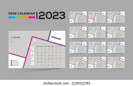 2023 wall vector 12 month 12 page calendar design for any kind of use