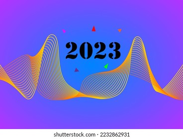 2023 wave abstract background. 2023 Happy New Year wishing card, greeting card, poster, postcard or web design