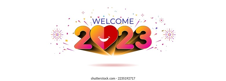 2023 welcome new year 3d vector illustration. 2023 Happy new Year Greeting card poster banner Design.