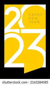 2023 número blanco sobre fondo amarillo. Diseño de texto del logotipo 2023. Diseño de la plantilla de celebración tipografía tarjeta, afiche, banner o tarjeta de saludo para Feliz Año Nuevo. Portada del diario de negocios para Navidad.