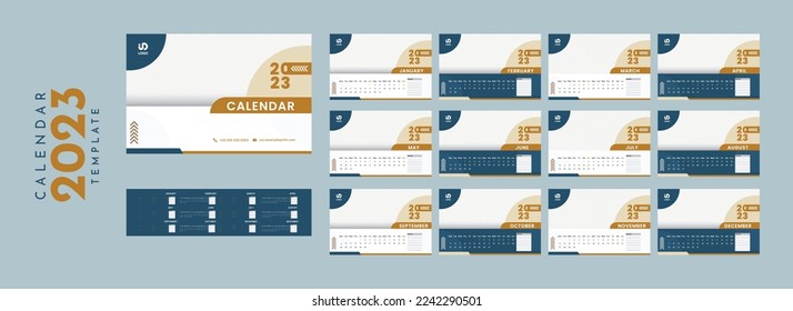 2023 Year, Annual Yearly Desk Calendar with Planner and Organiser in Two Different Formats with Photo or Image Placeholder.