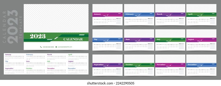 2023 Year, Annual Yearly Desk Calendar with Planner and Organiser with Photo or Image Placeholder.