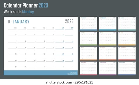 2023 year calendar, calendar design for 2023 starts monday