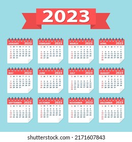 2023 year Calendar Leaves Flat Set - Illustration. All monthes