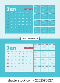 2023 year calendar in minimalist square format with week start on sunday tutti-frutti color template