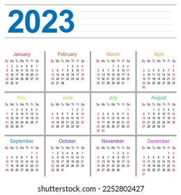 2023 year calendar simple and clean planner template, business design template vector illustration