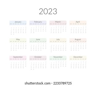 plantilla de calendario de 2023 años. Ilustración vectorial.