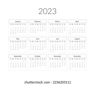 plantilla de calendario de 2023 años. Ilustración vectorial.