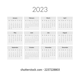2023 year calendar template. Vector illustration.