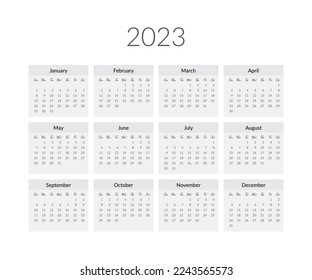 2023 year calendar template. Vector illustration.