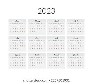plantilla de calendario de 2023 años. Ilustración vectorial.