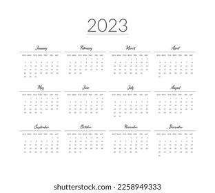 2023 year calendar template. Vector illustration.