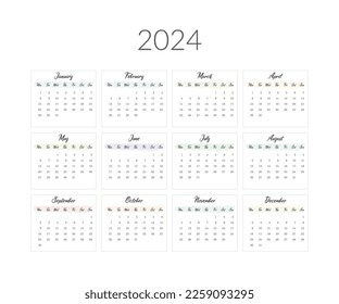 2023 year calendar template. Vector illustration.