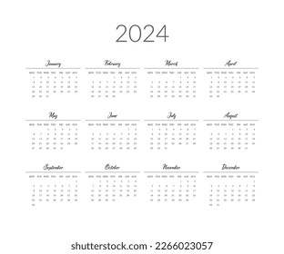 2023 year calendar template. Vector illustration.