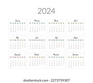 2023 year calendar template. Vector illustration.
