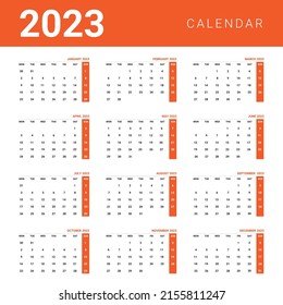 2023 year Calendar template. week start Monday, Planner diary in a minimalism style. Corporate and business calendar. Organizer. Monthly calendar. Daily planner.	
