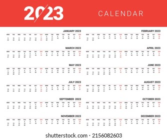 2023 Year Calendar Template. Week Start Monday. Planner Diary In A Minimalism Style. Corporate And Business Calendar. Organizer. Monthly Calendar. Daily Planner.