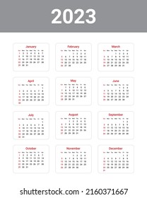 2023 year Calendar template. week start Sunday. Planner diary in a minimalism style. Corporate and business calendar. Organizer. Monthly calendar. Daily planner.