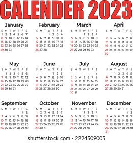 2023 year Calendar template. week start Sunday. Planner diary in a minimalism style. Corporate and business calendar. Organizer. Monthly calendar. Daily planner.
