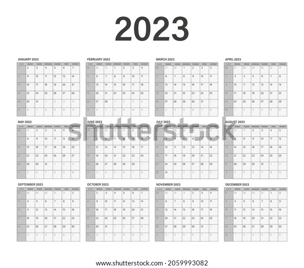 2023 Year Calendar Templateweek Starts On Stock Vector Royalty Free 2059993082 Shutterstock 0911