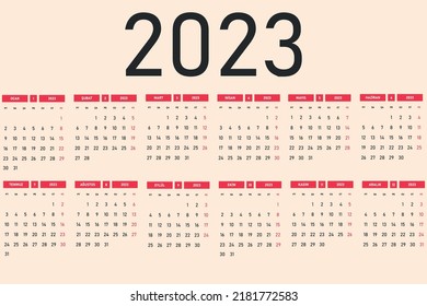 2023 year calendar in Turkish language.
Monday is the beginning of the week.