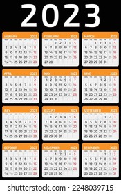 2023 Year Calendar. Week Start Monday. Corporate and Business Monthly calendar.