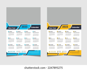 2023 Jahr sauberer und minimaler Wandkalender oder Monatsplaner Design Vorlage. einseitige a4 Kalenderlayout für das neue Jahr in Englisch. Decken Kalender, Schreibwaren, 12 Monate Zeitpläne Vorlagen.