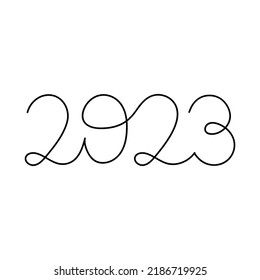 2023 year. Continuous one line drawing. Vector illustration.
