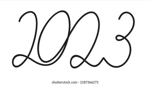 2023 year. Continuous one line drawing. Vector illustration.