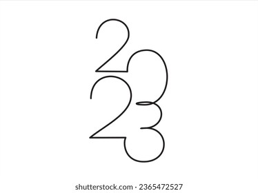 2023 year. Continuous one line drawing 2023 sign. Vector illustration.