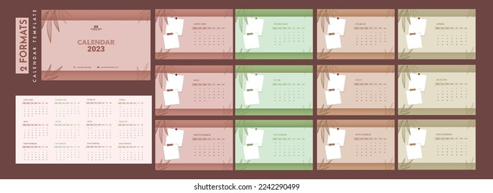 2023 Year, Floral Annual Yearly Desk Calendar with Planner and Organiser with Photo or Image Placeholder.