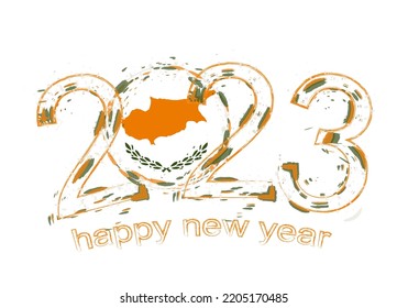 2023 Year in grunge style with flag of Cyprus. Holiday grunge vector illustration.