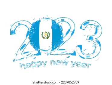 2023 Year in grunge style with flag of Guatemala. Holiday grunge vector illustration.