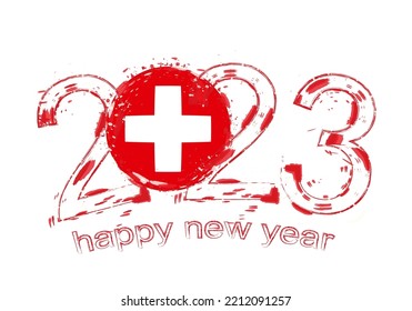 2023 Year in grunge style with flag of Switzerland. Holiday grunge vector illustration.