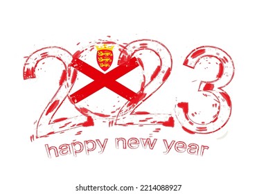 2023 Year in grunge style with flag of Jersey. Holiday grunge vector illustration.