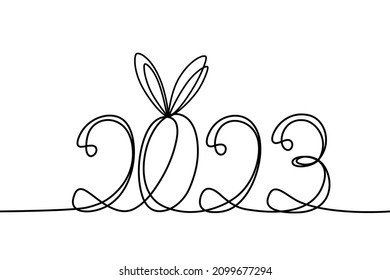 2023 year. Happy Chinese New Year Rabbit Zodiac Sign. By drawing one line in continuous line drawing style vector illustration isolated on white background.