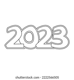 2023 year. Happy New Year. Template Design, Coloring page. Hand drawn vector illustration.