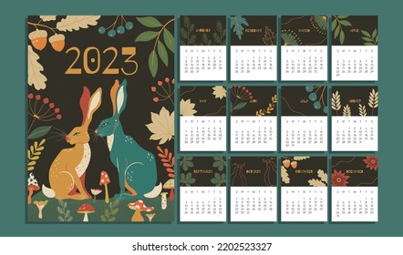 2023 year monthly calendar with abstract background. vector illustration 