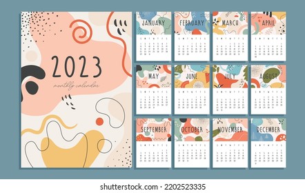 2023 year monthly calendar with abstract background. vector illustration 