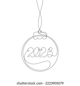 2023 year number Christmas decoration ball single thin line drawing  Continuous line art hand drawn simple vector illustration numbering Xmas   New Year decor