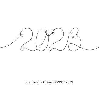 2023 year number single thin line drawing, Continuous line art drawing simple handwritten 2023 vector illustration numbering