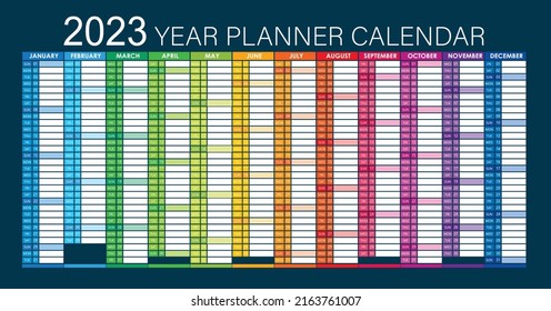 2023 Year Planner - Wall Planner Calendar Colorful - Full Editable - Vector Dark