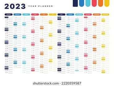 2023 Year Planner. Wall Planner Calendar with Colorful design. Vector illustration ready to print. svg