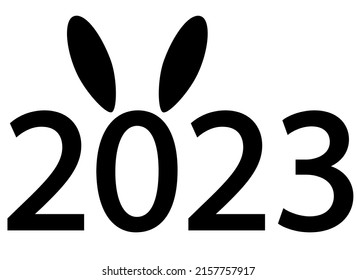 2023 año del conejo según el horóscopo oriental - inscripción de silueta vectorial con orejas de conejo. Año Nuevo 2023, símbolo del año.