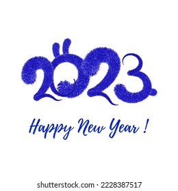 2023 year of the rabbit according to the eastern horoscope - vector fluffy inscription with rabbit ears and tail. New Year 2023, Symbol of the year.