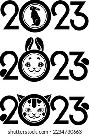 2023 Year of the rabbit. Year of the cat. Zodiac. Holiday. Symbol.